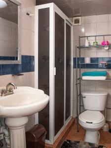 La salle de bains est pourvue de toilettes et d'un lavabo. dans l'établissement Cómodo Departamento Privado Aeropuerto 7 Min caminando, à Mexico