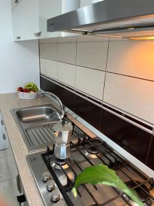 a kitchen with a stove top oven in a kitchen at Concept home Valcea in Râmnicu Vâlcea +20 photos