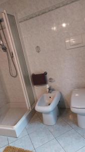 een badkamer met een toilet, een douche en een bidet bij CASA MORETTA in Alba