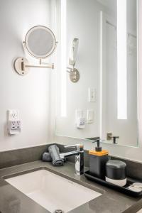 a bathroom with a sink and a mirror at Traveller home in centre Toronto in Toronto