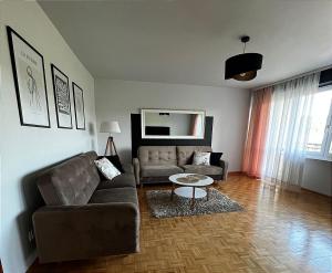 a living room with a couch and a table at Apartament Sanna in Przemyśl