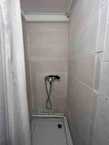 łazienka z prysznicem z zasłoną prysznicową w obiekcie Atypical and friendly home - Les Olympiades - 13th w Paryżu