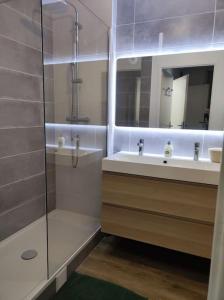 Courcouronnes的住宿－Proche de Paris T3 tout confort，一间带玻璃淋浴和水槽的浴室