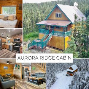 eine Collage mit Fotos einer Hütte in der Unterkunft Aurora Ridge Cabin in Fairbanks