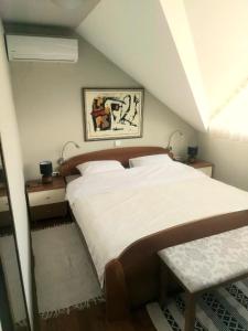 a bedroom with a large bed in a attic at EDEN Apartment in Sveta Nedjelja