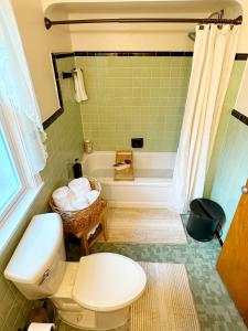 ein Badezimmer mit einem WC und einer Badewanne in der Unterkunft Cozy, Private Loft 15 min away from Downtown Detroit in Grosse Pointe Park