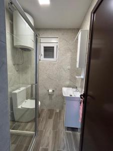 Baño pequeño con lavabo y aseo en NNL Apartments, en Bar