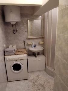 a bathroom with a washing machine and a sink at Apartman PITOSPORA in Klek +33 photos