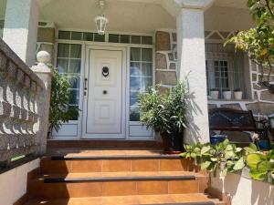 a front door of a house with potted plants at Casa do Pombar en Valdeorras in Seadur