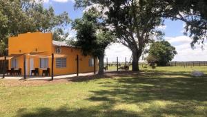 a yellow house with a tree in a field at Estancia Pedro Chico - Hotel Rural in Chascomús +10 photos