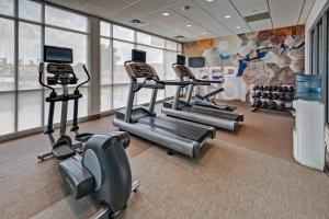 a gym with three treadmills and a wall of windows at SpringHill Suites by Marriott Oklahoma City Moore in Moore