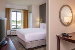 a hotel room with a bed and a mirror at SpringHill Suites by Marriott Norfolk Virginia Beach in Virginia Beach