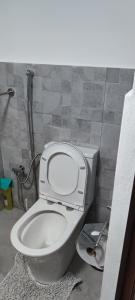 a bathroom with a white toilet in a room at Conacul Caterinei in Polovragi
