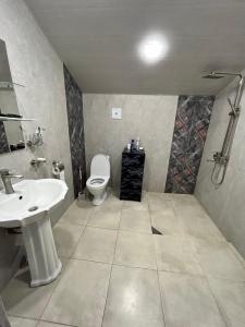 a bathroom with a sink and a toilet at Комнаты в собственном доме in Vanadzor