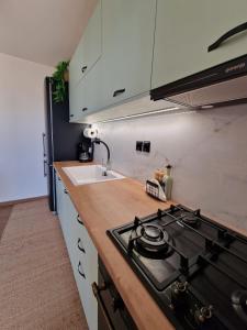 a kitchen with a stove and a sink at Sandy Ridge in Kalamaki