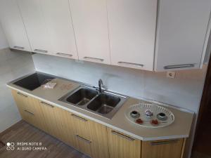 a kitchen with a sink and a counter top at Vasilis house in Kallirákhi