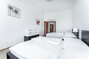 波傑布拉迪的住宿－Apartmán Riegrovo náměstí，白色卧室内的两张床,配有白色床单