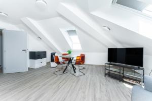 Televiisor ja/või meelelahutuskeskus majutusasutuses Apartmán v Poděbradech
