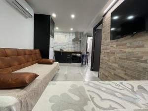 salon z kanapą i telewizorem na ścianie w obiekcie Benidorm JL 1 y 2 w mieście Benidorm