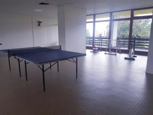 a ping pong table in the middle of a room at Appartement Les rousses, Jura in Les Rousses