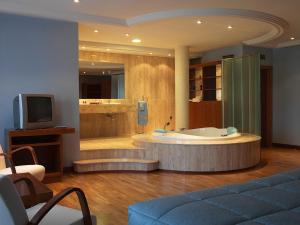 a large bathroom with a tub and a tv at Hotel Alameda in Alba de Tormes