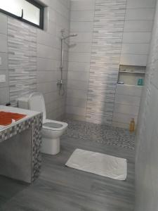 a bathroom with a toilet and a shower and a sink at Residence Lavande in Rose Hill