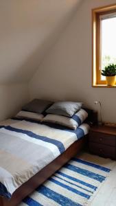 een slaapkamer met 2 bedden en een raam bij Nature Homestay in Trenčín