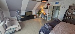 Bed & Breakfast Ravelin في ريز: غرفة معيشة كبيرة مع أريكة وتلفزيون