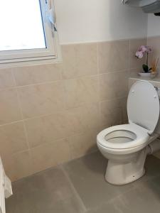 ein Bad mit einem weißen WC und einem Fenster in der Unterkunft Le Poseidon in Saint-Raphaël