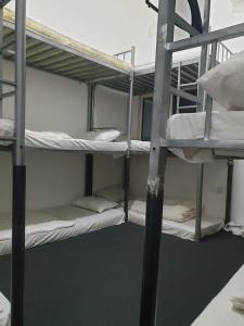 a dorm room with three bunk beds in it at Dubai Hostel, Bedspace and Backpackers in Dubai