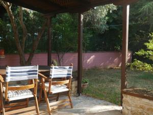 two chairs and a table under a gazebo at Green Cozy Nest in Paleo Tsifliki