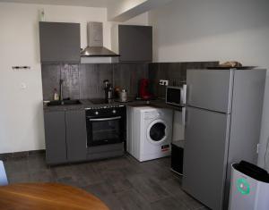 eine Küche mit einem Kühlschrank und einer Waschmaschine in der Unterkunft Appartement T 1bis in Saint-Geoire-en-Valdaine