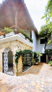 卡利的住宿－Hotel Casa Sab - San Fernando，一座建筑,上面有植物门