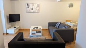 a living room with a couch and a tv at One bedroom self-contained accommodation in Lerwick