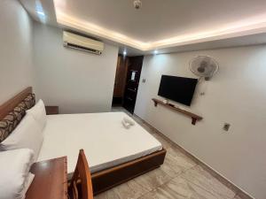 Zimmer mit einem Bett und einem TV an der Wand in der Unterkunft Hotel Thanh Ngọc in Ho-Chi-Minh-Stadt