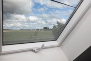 Watervliet的住宿－Vakantiehuis Paula，享有绿色田野景致的窗户