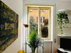 uma janela num quarto com uma planta em frente em Magnifico appartamento quartiere Trieste/Africano em Roma