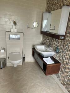uma casa de banho com um lavatório, um WC e um espelho. em Modern 4 Bedroom House Ring of Kerry -Killarney em Killarney