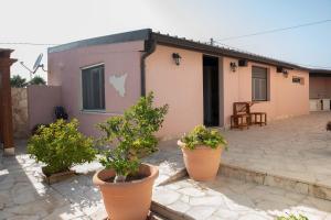 a house with two potted plants in front of it at Elmani in Pozzallo +13 photos
