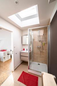 a bathroom with a shower with a glass shower stall at Gîte de Tournai-Cathédrale-Centre historique in Tournai