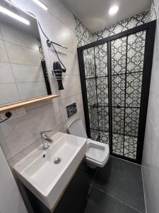 伊斯坦堡的住宿－AYD Apart Harbiye Taksim，一间带水槽和卫生间的浴室