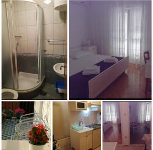 un collage de fotos de un baño y un dormitorio en Apartments Ćulav en Makarska