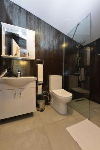 a bathroom with a toilet and a sink and a shower at trakheia butik otel in Marmaris