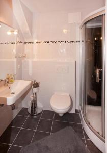 uma casa de banho com um WC, um lavatório e um chuveiro em Privatzimmer Familie Pair/Schmoll em Spital am Semmering
