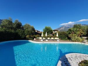 a large swimming pool with chairs and umbrellas at Agritur Acquastilla Giovanni Poli in Arco