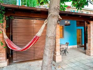 Casa Quarti في ريميني: أرجوحة معلقة من شجرة أمام المنزل