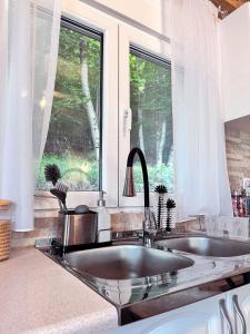 cocina con fregadero y ventana en Dream House en Pluzine