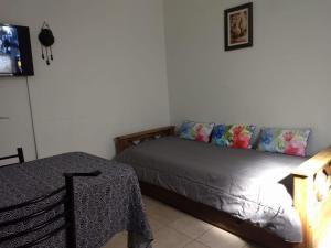 a bedroom with a bed and a table and a tv at Tierra de Huarpes in San Juan