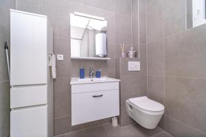 a bathroom with a toilet and a sink and a mirror at Spacious one bedroom apartment Lana in Postira +22 photos