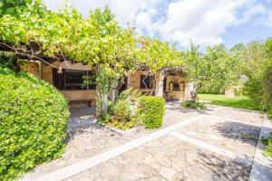 a house with trees and a stone patio at Charming villa with A/C and WIFI in Pollença